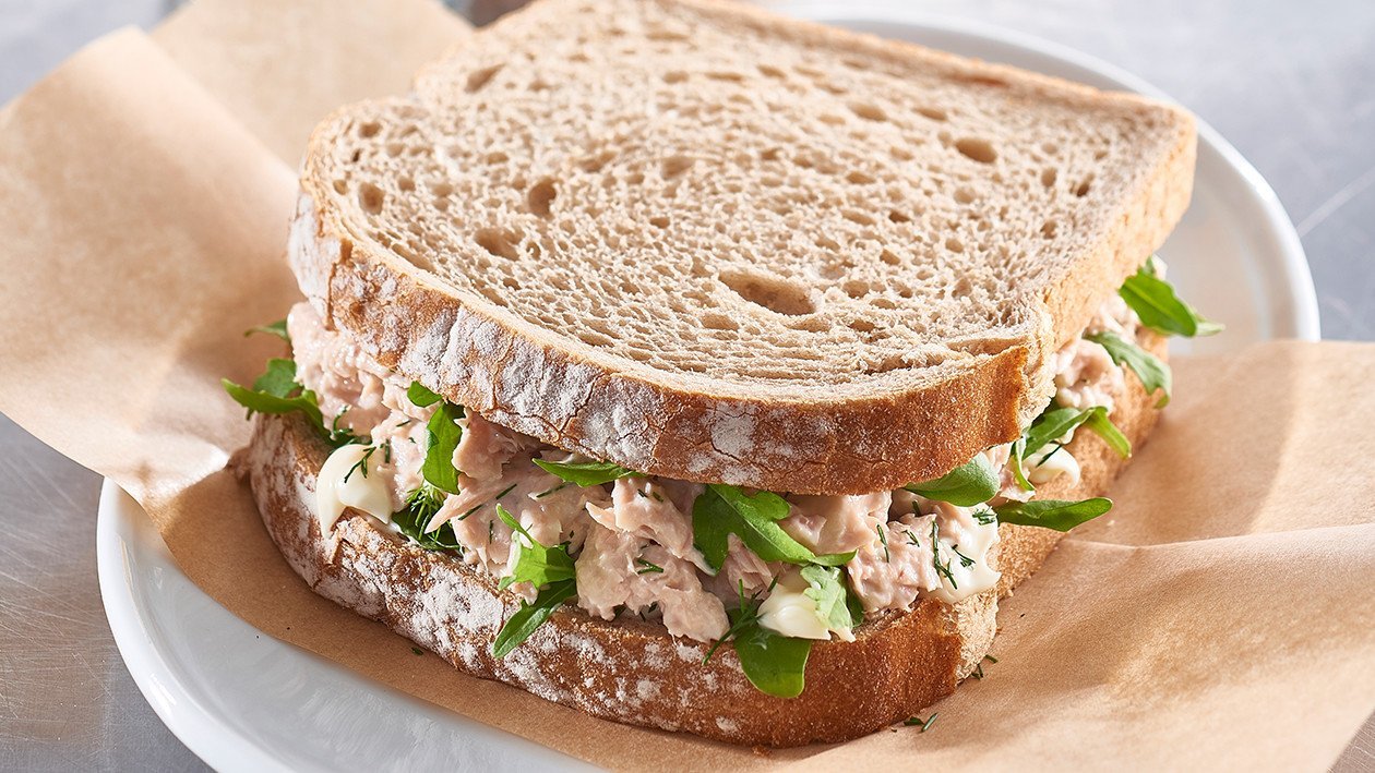 Spring Water Tuna on Rye with Fresh Dill, Mayo and Rocket Recipe