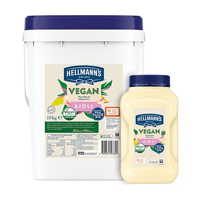 HELLMANN’S Vegan Aioli 10kg​ - Hellmann’s Vegan Aioli has the same, trusted rich roasted garlic taste and quality of Hellmann’s Real Aioli, and it can be served to all guests regardless of dietary choices while maintaining high quality taste.